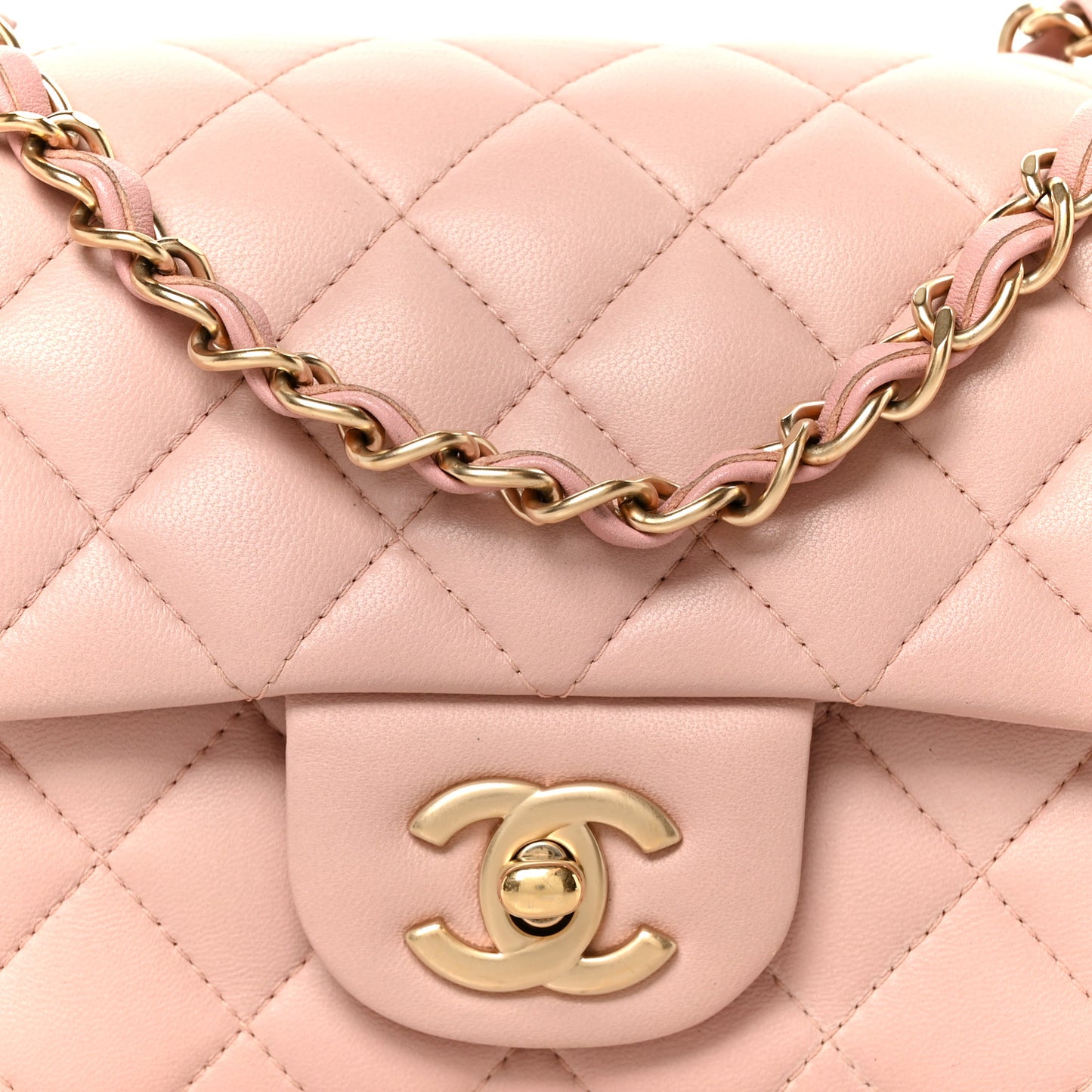 Lambskin Quilted Mini Rectangular Flap Light Pink