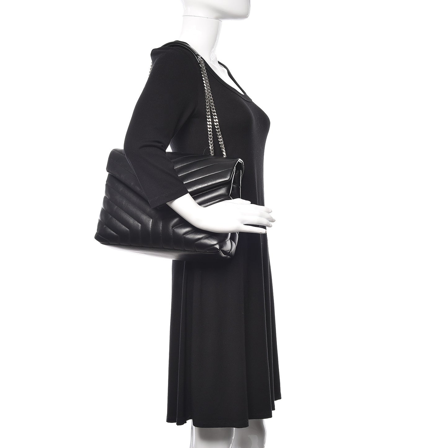 Calfskin Y Quilted Monogram Medium Loulou Chain Satchel Black