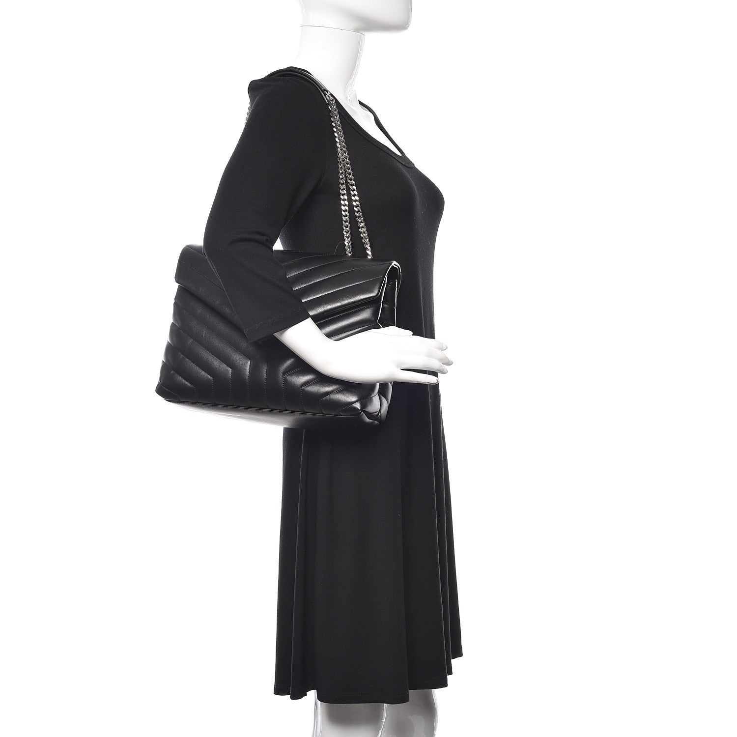 Saint Laurent Calfskin Y Quilted Monogram Medium Loulou Chain Satchel Black 2 of 9