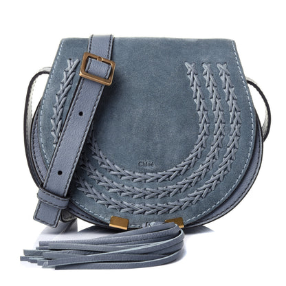 Chloe Suede Calfskin Braided Mini Marcie Round Crossbody Bag Cloudy Blue 1 of 10