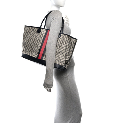 Gucci GG Supreme Monogram Textured Dollar Calfskin Web Large Ophidia Tote Beige Blue 2 of 12