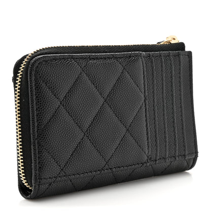 Chanel Caviar Quilted Crystal CC Zip Around Card Holder Black 3 of 9