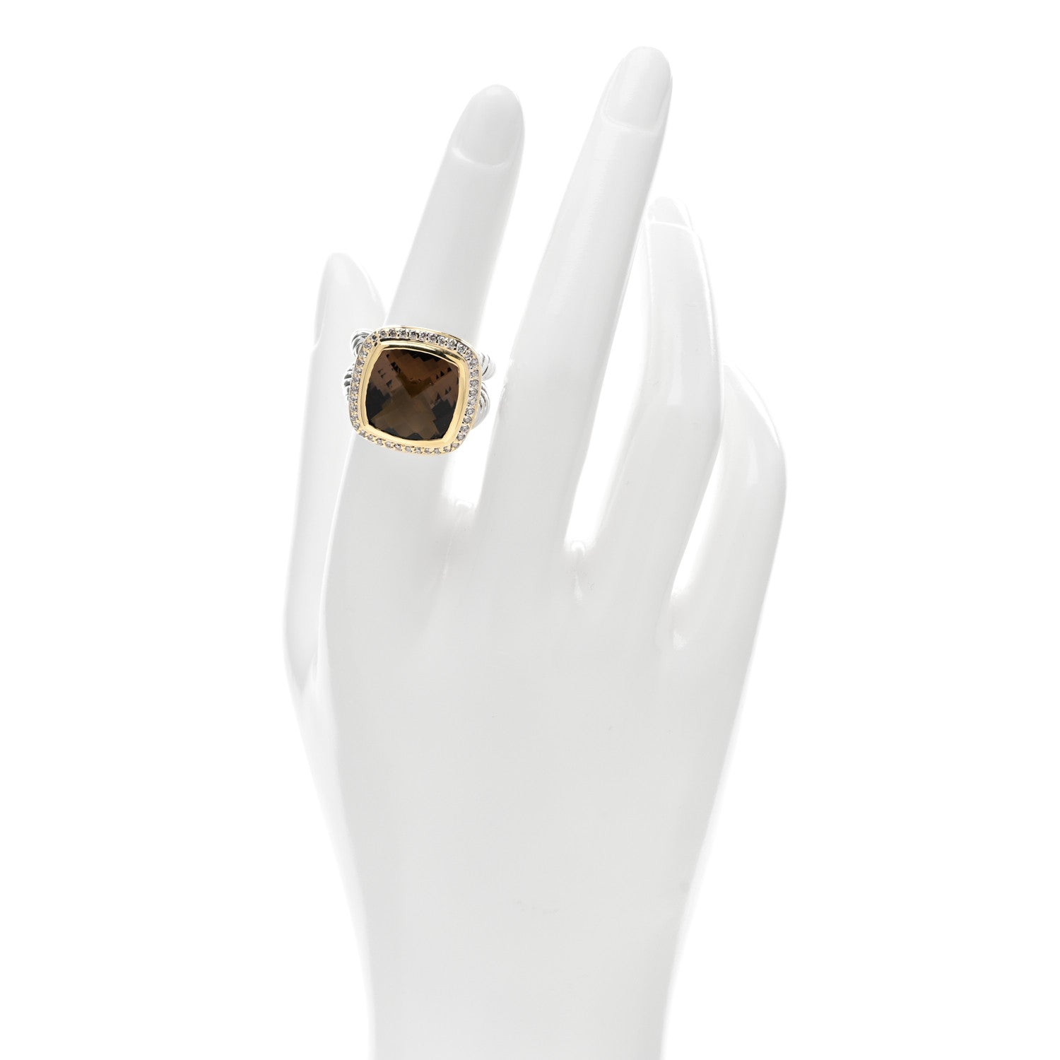 David Yurman Sterling Silver 18K Yellow Gold Diamond Smoky Quartz 14mm Albion Ring 54 6.75 2 of 6