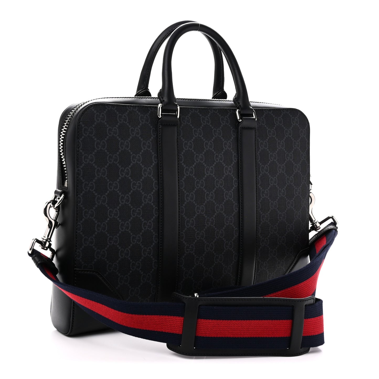 GG Supreme Monogram Appia Calfskin Web Briefcase Black