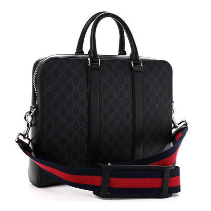 Gucci GG Supreme Monogram Appia Calfskin Web Briefcase Black 3 of 10