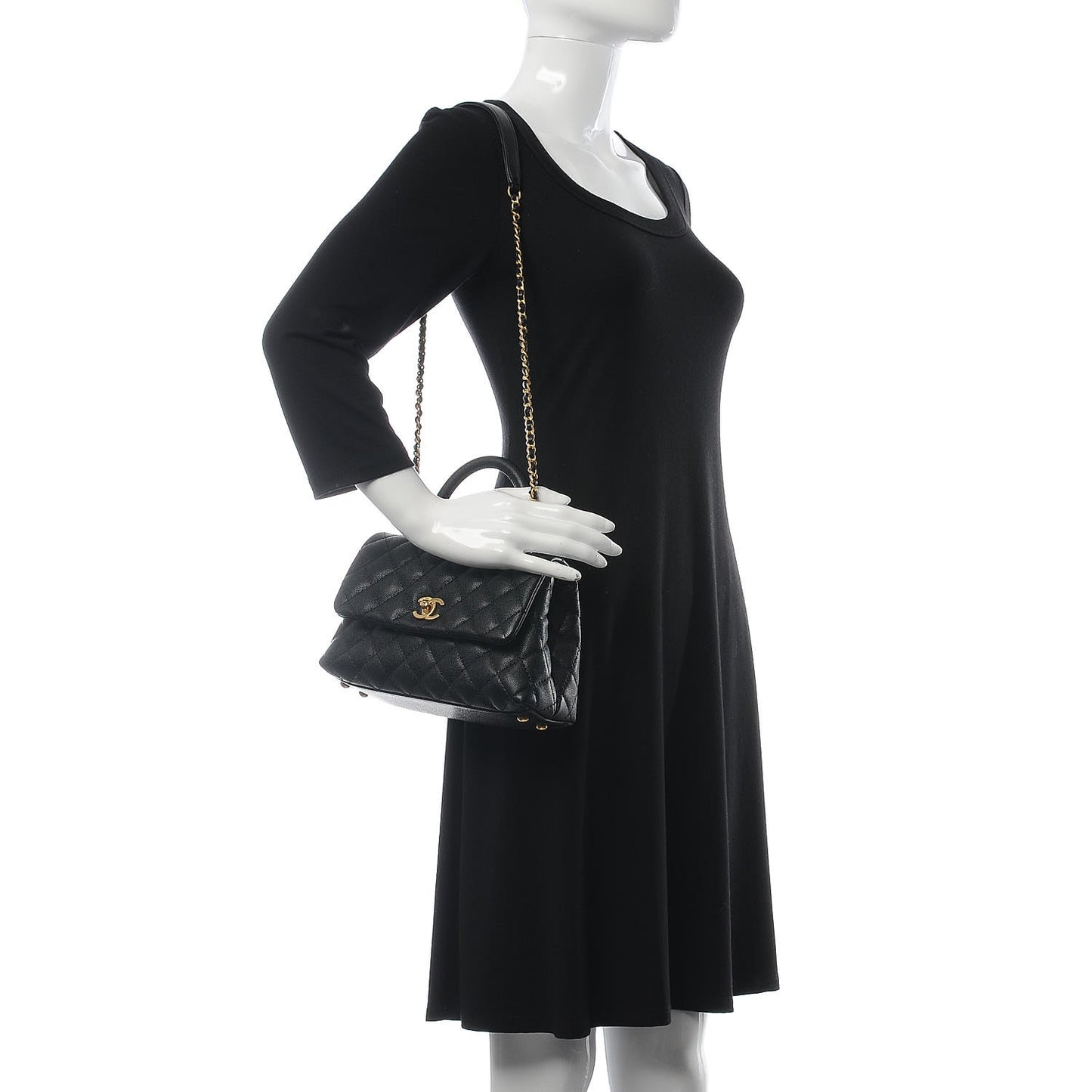 Caviar Quilted Mini Coco Handle Flap Black