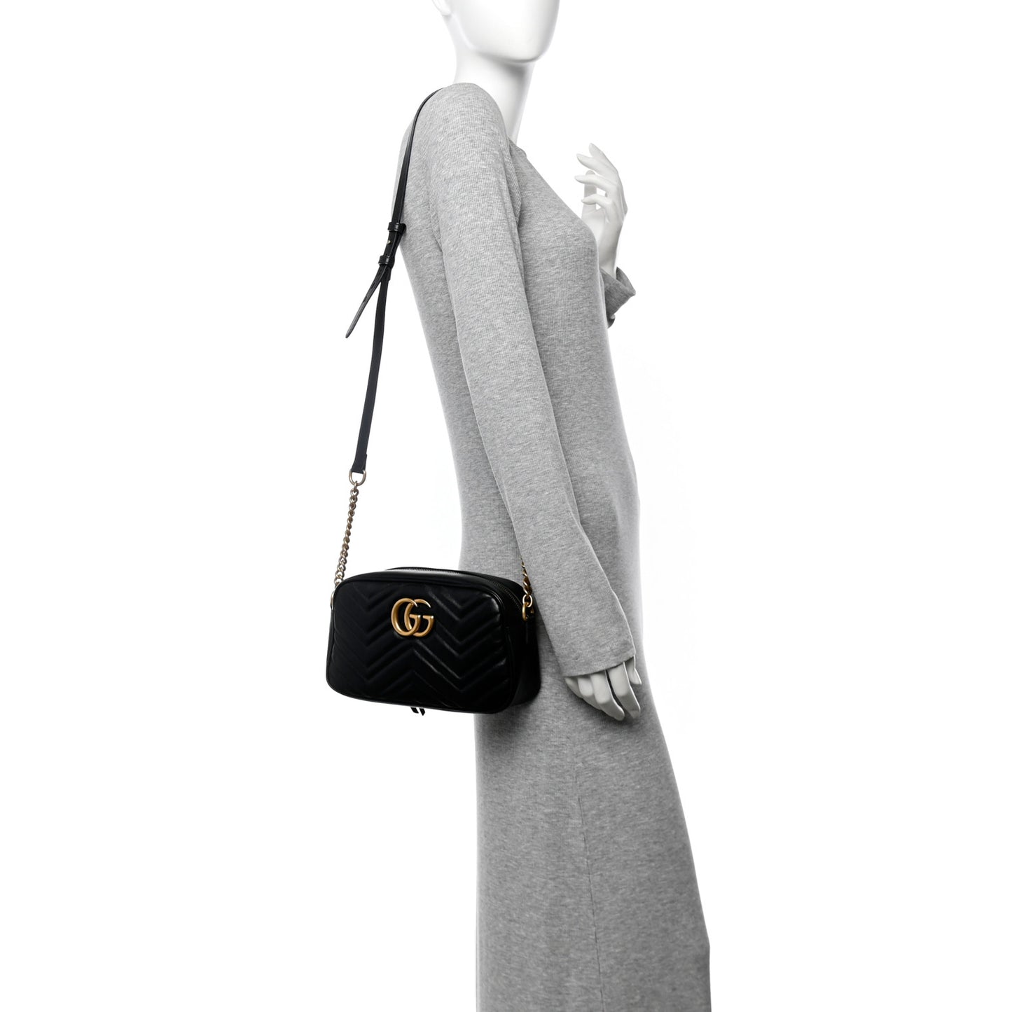 Calfskin Matelasse Small GG Marmont Chain Shoulder Bag Black