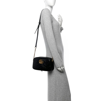 Gucci Calfskin Matelasse Small GG Marmont Chain Shoulder Bag Black 2 of 10