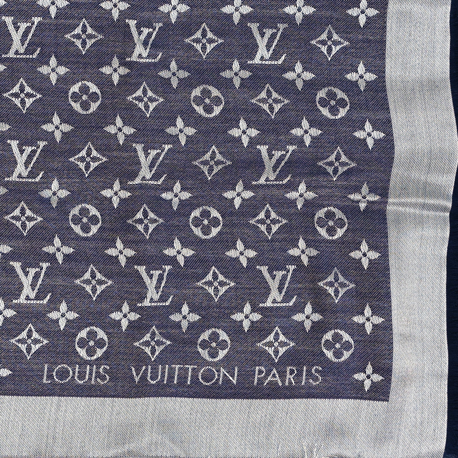 Louis Vuitton Silk Wool Monogram Denim Shawl Blue 2 of 3