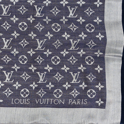 Louis Vuitton Silk Wool Monogram Denim Shawl Blue 2 of 3