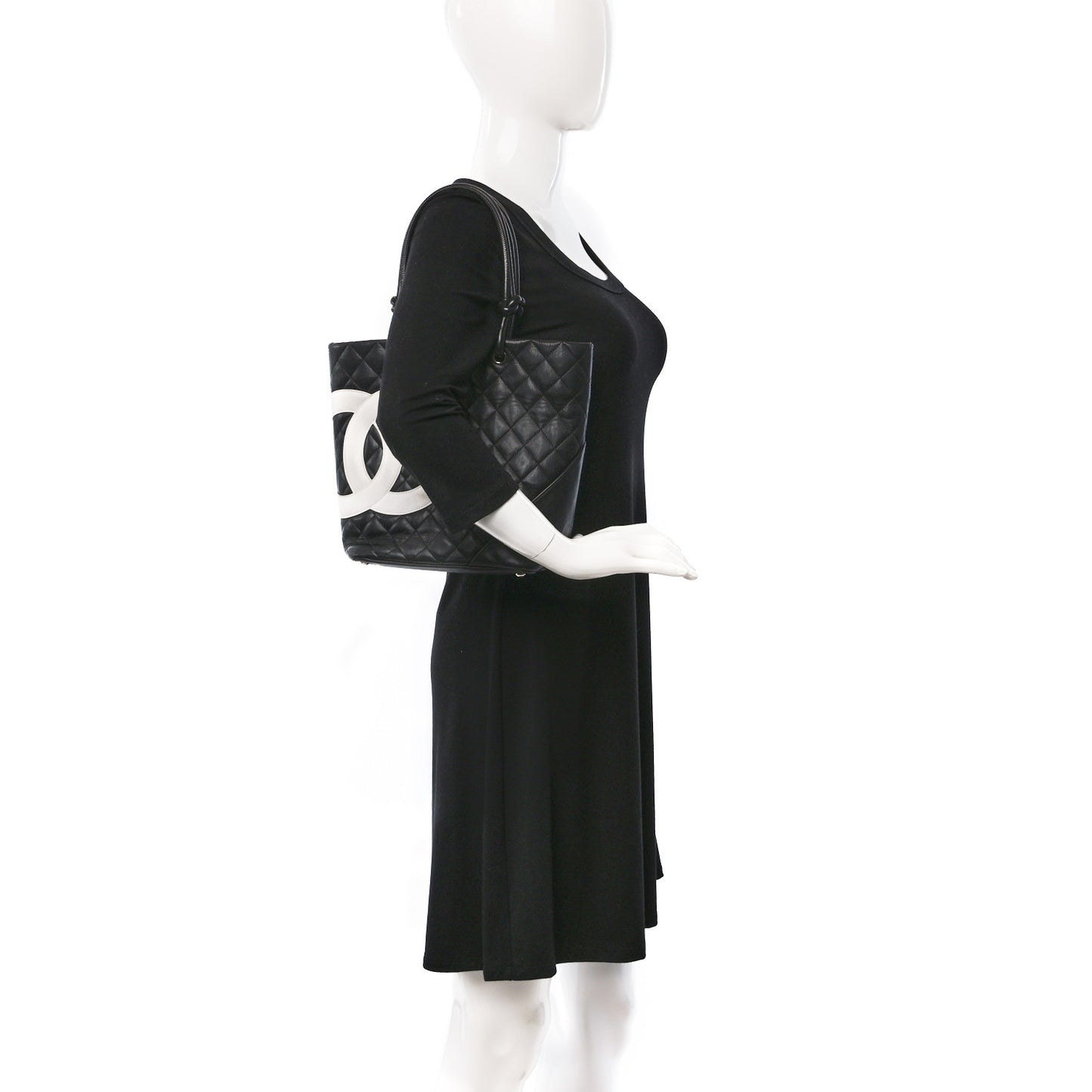 Calfskin Quilted Medium Cambon Tote Black White