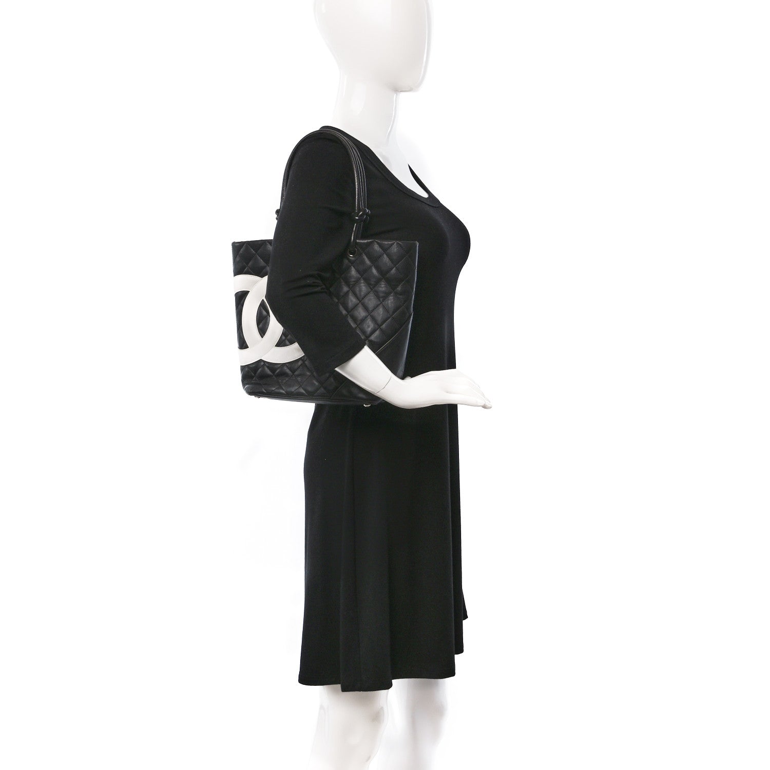 Chanel Calfskin Quilted Medium Cambon Tote Black White 2 of 13