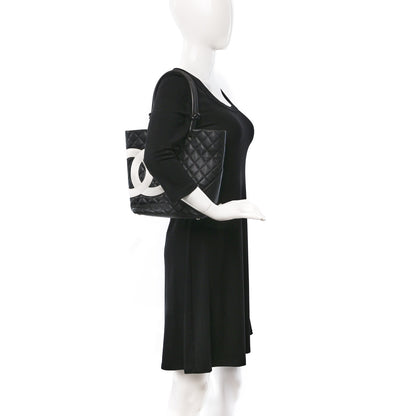 Chanel Calfskin Quilted Medium Cambon Tote Black White 2 of 13