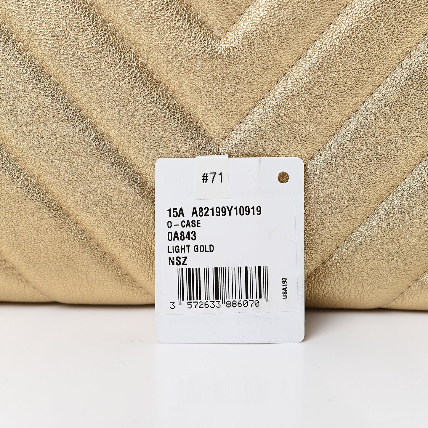 Metallic Calfskin Chevron Quilted Large Cosmetic Case Light Gold