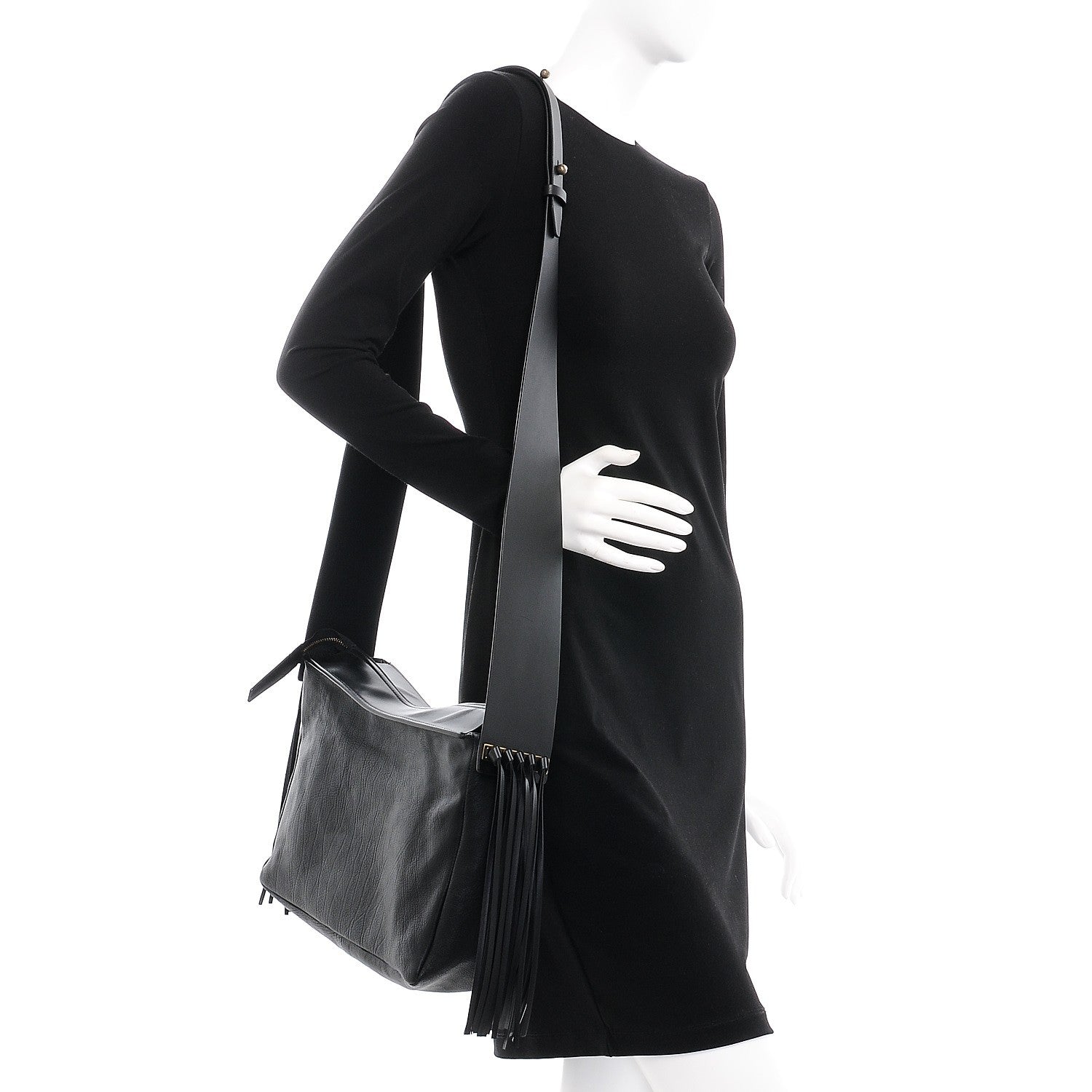 Lanvin Calfskin Tribale Fringe Shoulder Bag Black 2 of 7