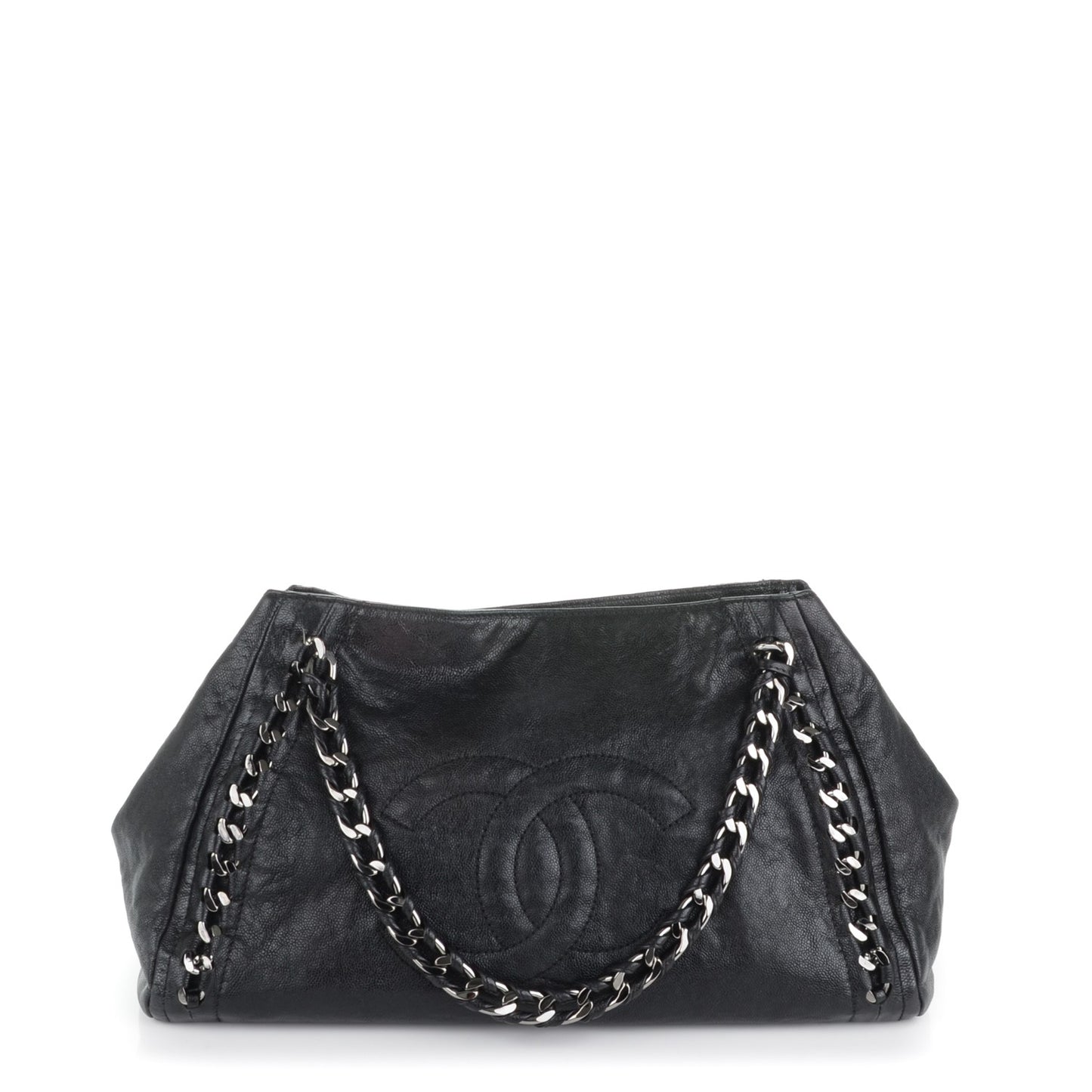 Glazed Caviar East West Modern Chain Tote Black