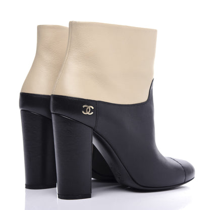 Chanel Tumbled Calfskin CC Short Boots 39 Beige Black 4 of 11