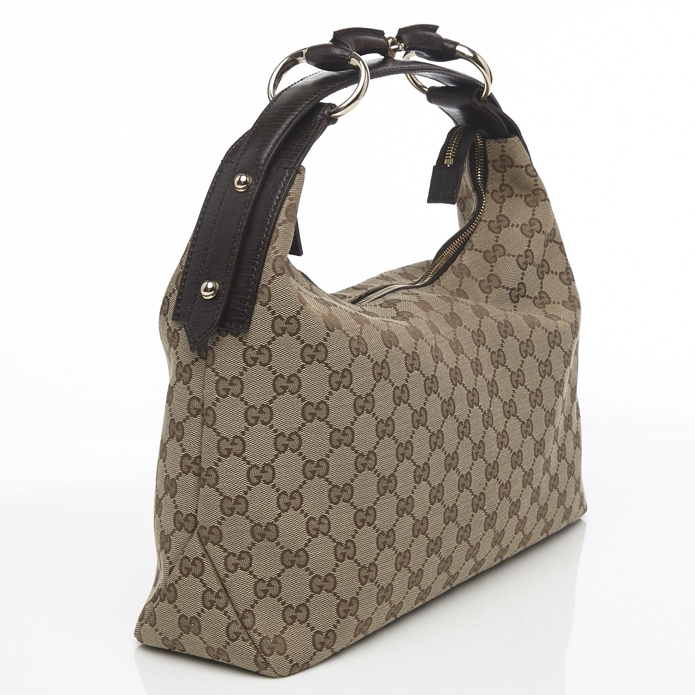 Gucci Monogram Medium Horsebit Chain Hobo Dark Brown 3 of 9