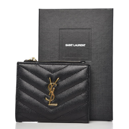 Saint Laurent Grain De Poudre Matelasse Chevron Monogram Zipped Card Case Black 8 of 8