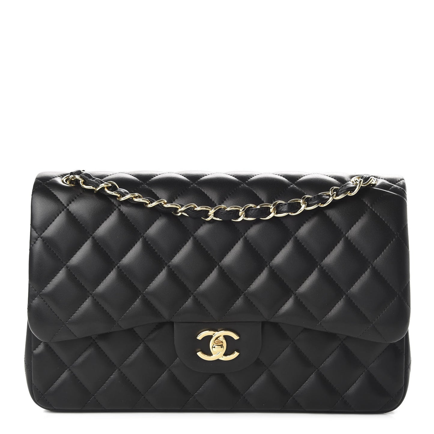 Lambskin Quilted Jumbo Double Flap Black
