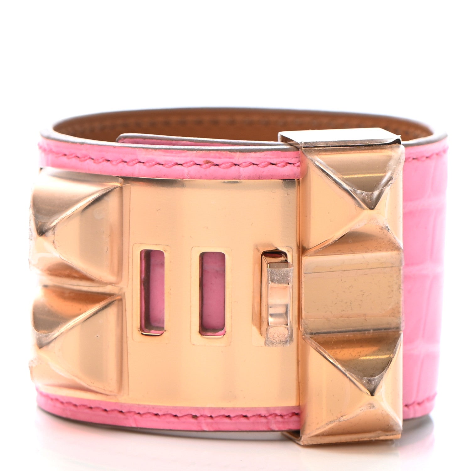 Hermes Matte Niloticus Crocodile Collier De Chien CDC Bracelet T1 Rose Bubblegum 3 of 4