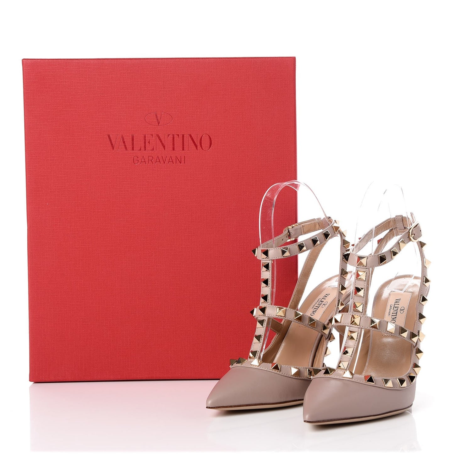 Nappa Rockstud Ankle Strap Pumps 35.5 Poudre