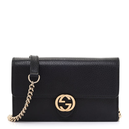 Gucci Dollar Calfskin Interlocking G Chain Wallet Black 1 of 12