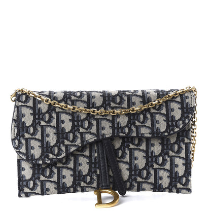 Christian Dior Oblique Saddle Chain Long Wallet Blue 1 of 11
