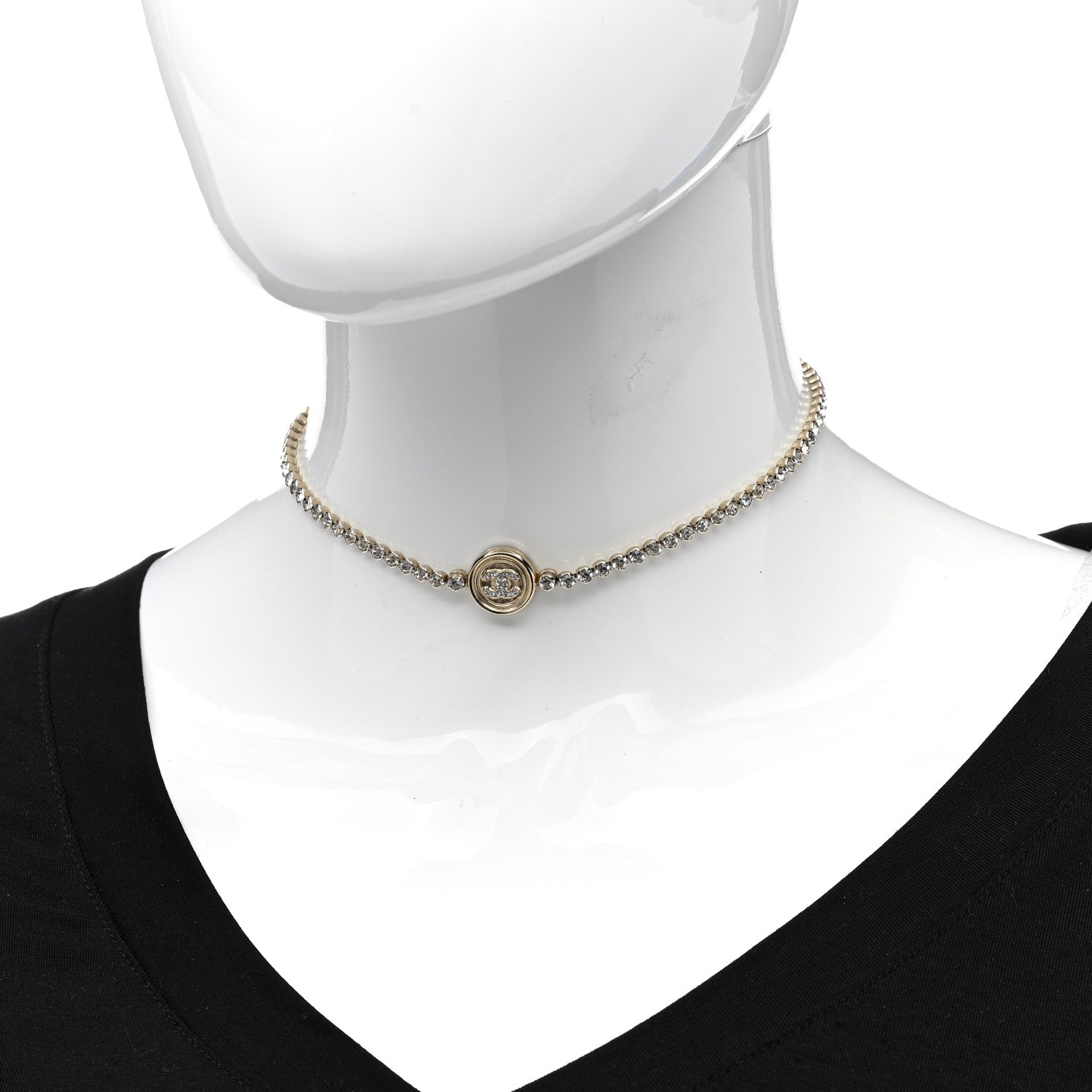 Chanel Crystal CC Chain Short Necklace Gold 2 of 6