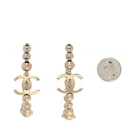 Chanel Metal Bead CC Hoop Earrings Gold 2 of 4