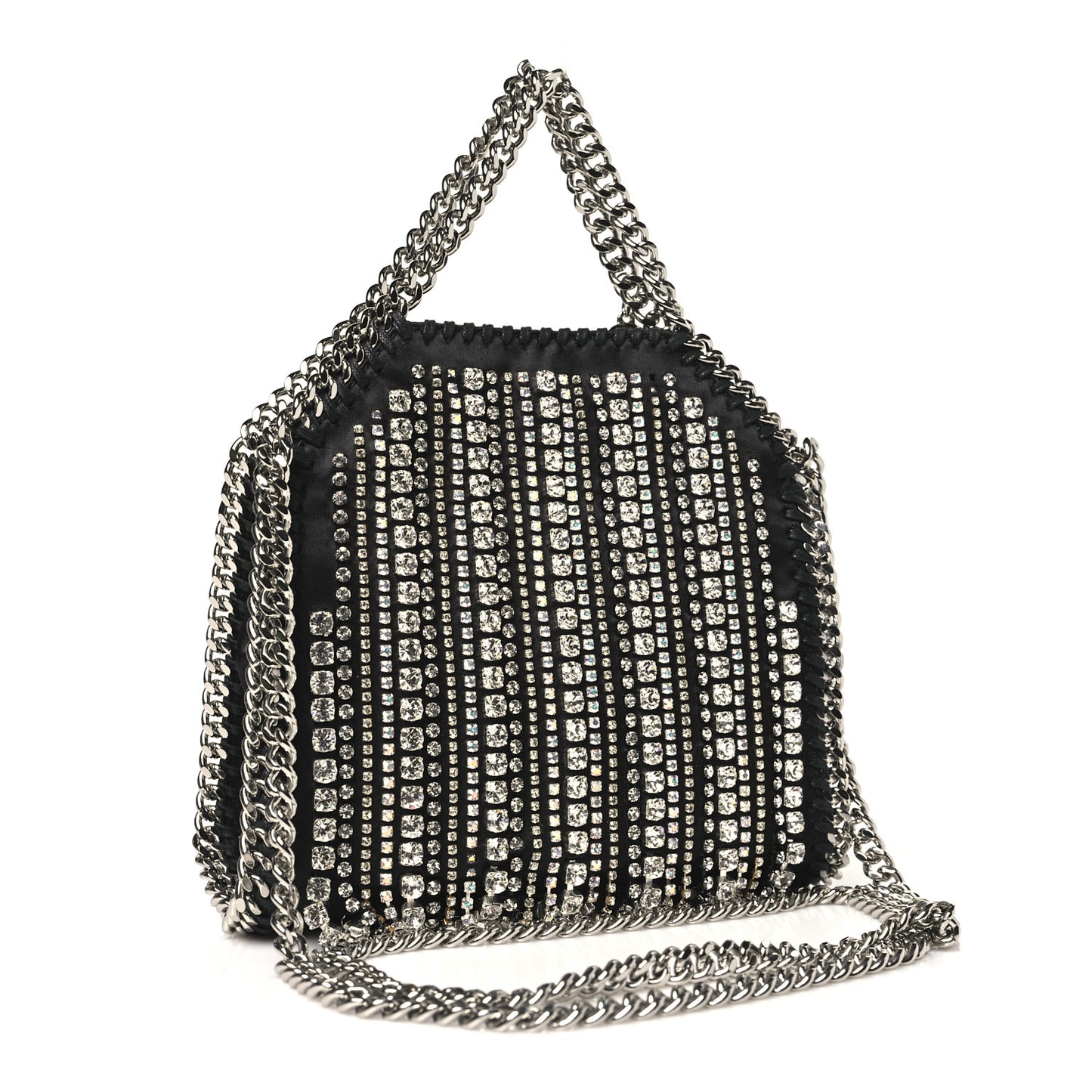 Eco Satin Tiny Crystal Fringe Falabella Tote Black