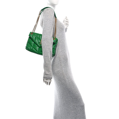 Saint Laurent Lambskin Quilted Small Loulou Puffer Monogram Chain Satchel New Vert 2 of 10