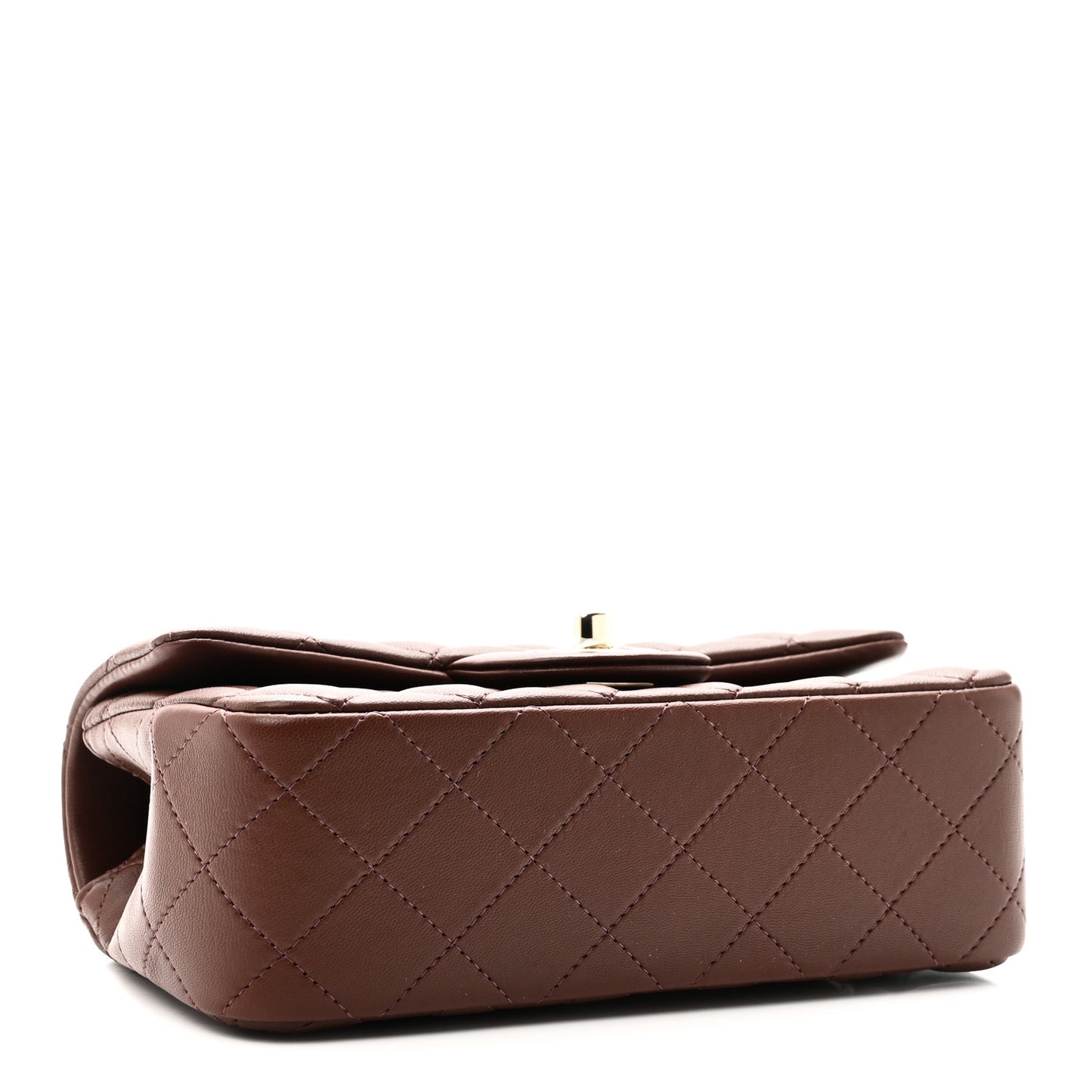 Lambskin Quilted Mini Top Handle Rectangular Flap Dark Brown