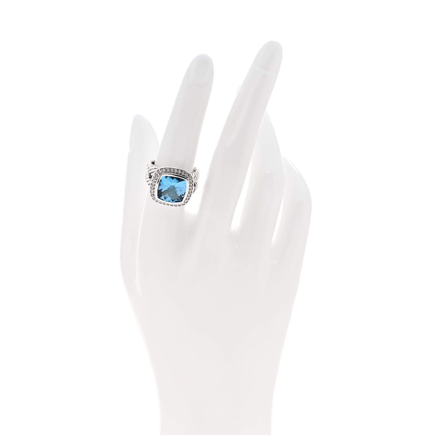 David Yurman Sterling Silver Diamond Blue Topaz 11mm Albion Ring 53 6.5 2 of 5