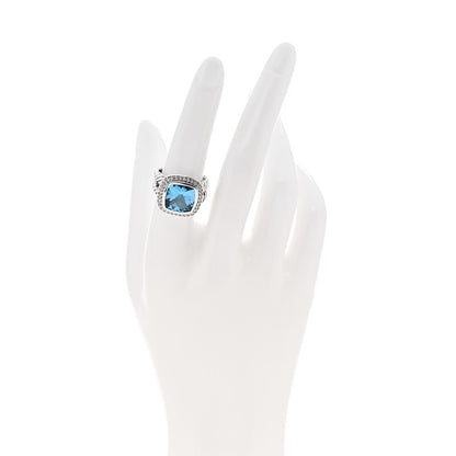 David Yurman Sterling Silver Diamond Blue Topaz 11mm Albion Ring 53 6.5 2 of 5