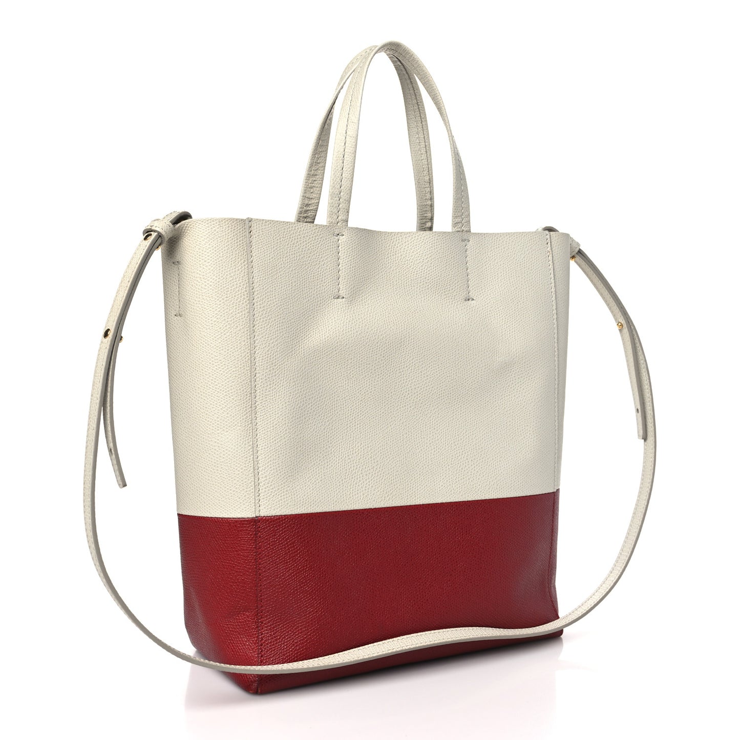 Grained Calfskin Small Vertical Bi-Cabas Cream Red