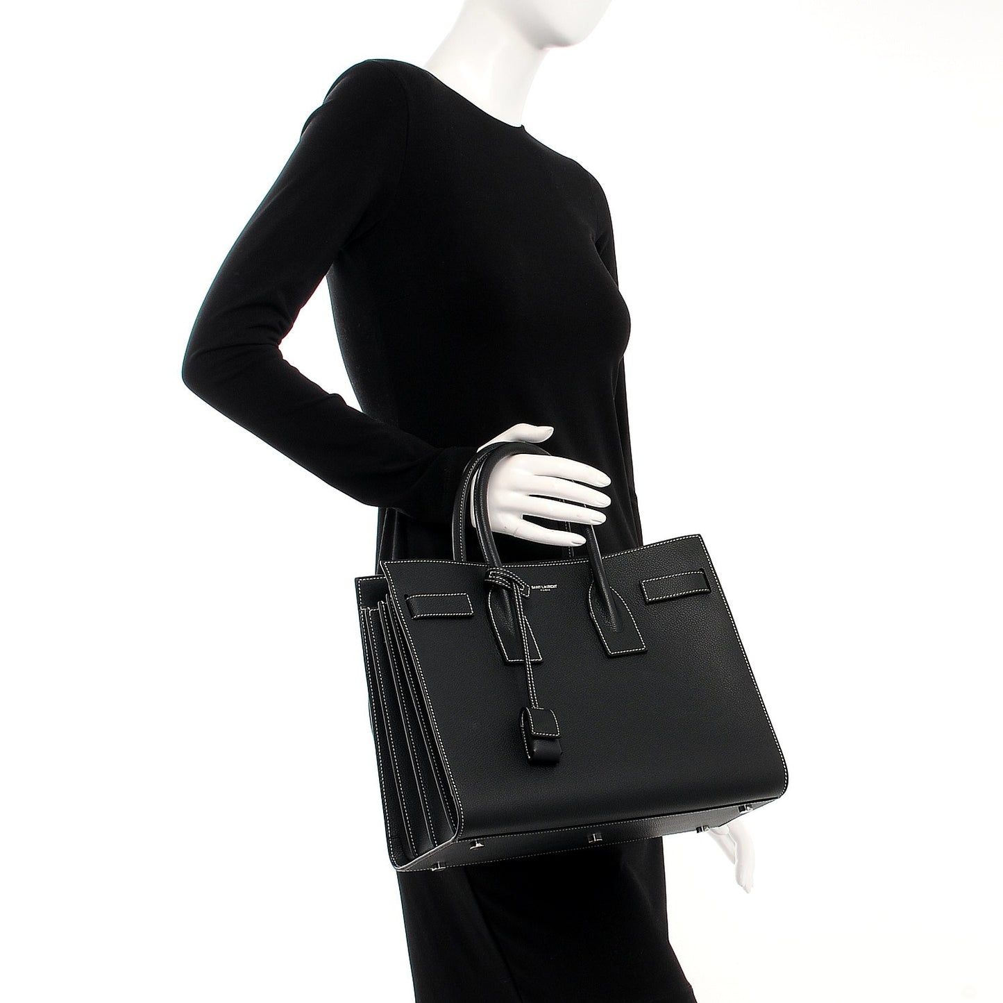 Grained Calfskin Small Sac De Jour Black
