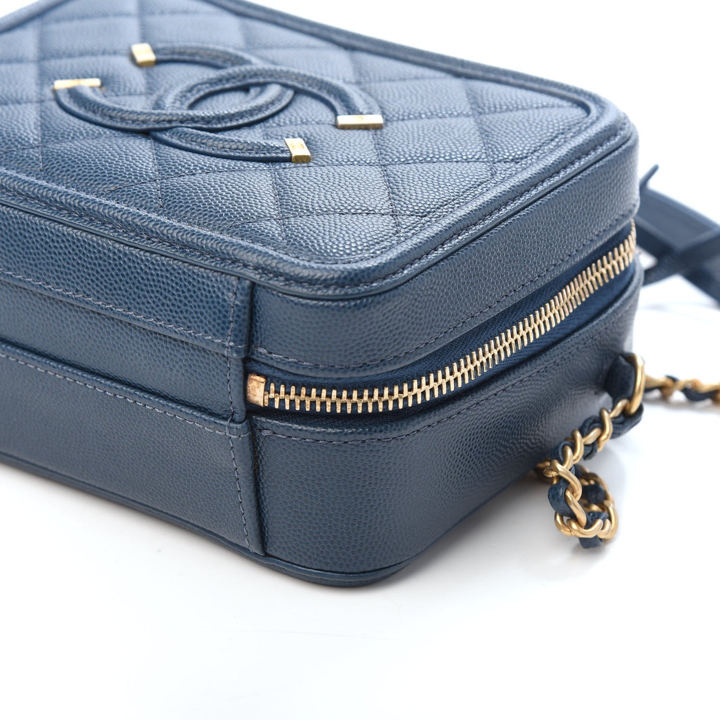 Caviar Quilted Small CC Filigree Vanity Case Dark Blue