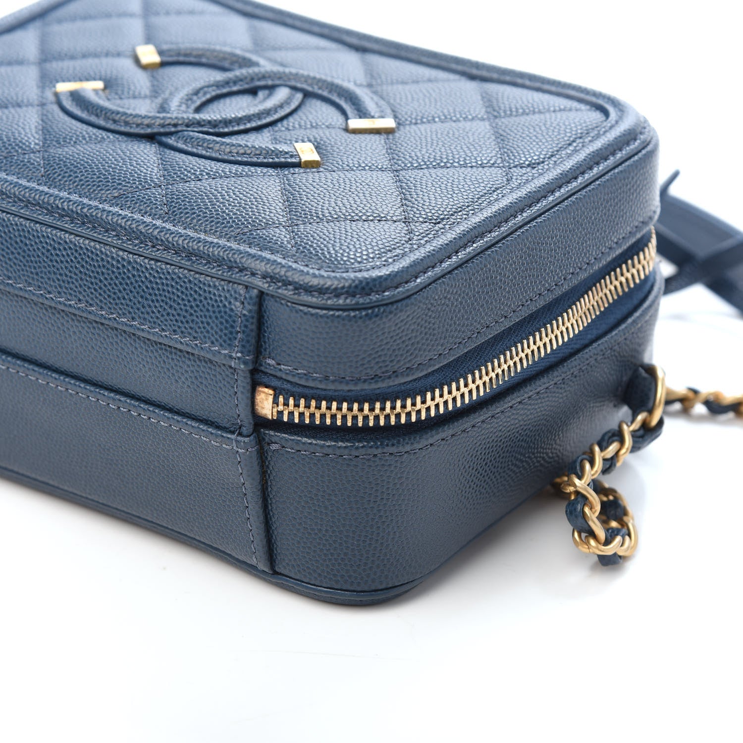 Chanel Caviar Quilted Small CC Filigree Vanity Case Dark Blue 8 of 9