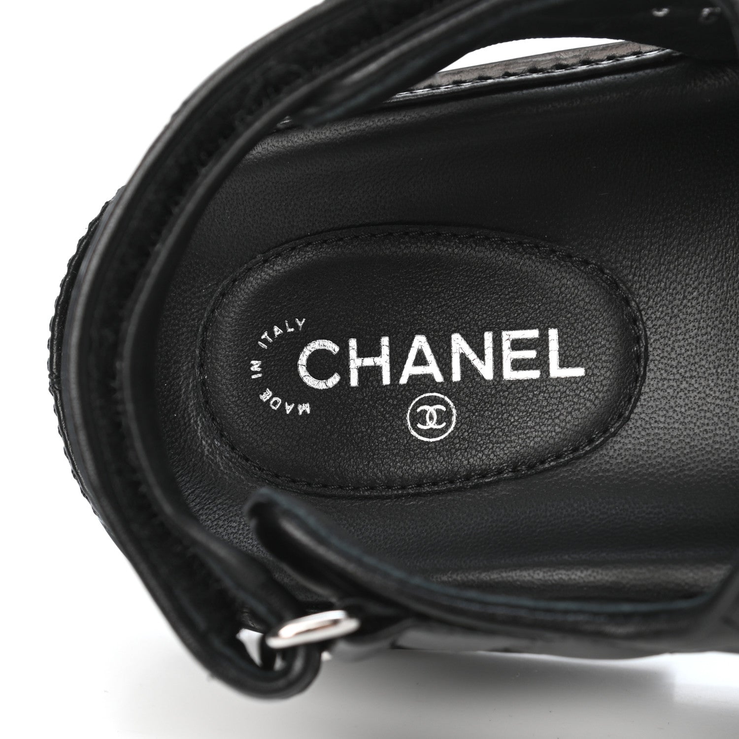 Chanel Lambskin Velcro Dad Sandals 38 Black 7 of 8