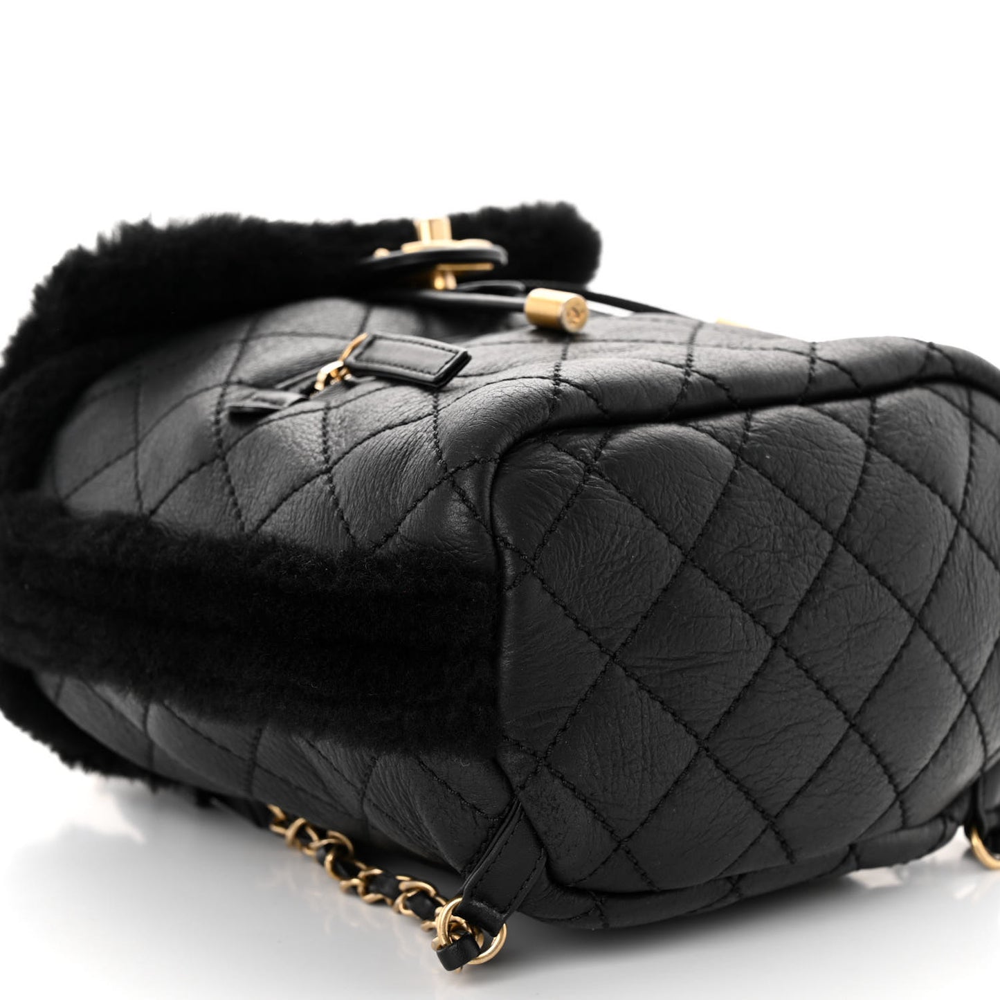 Lambskin Shearling Quilted CC Backpack Black
