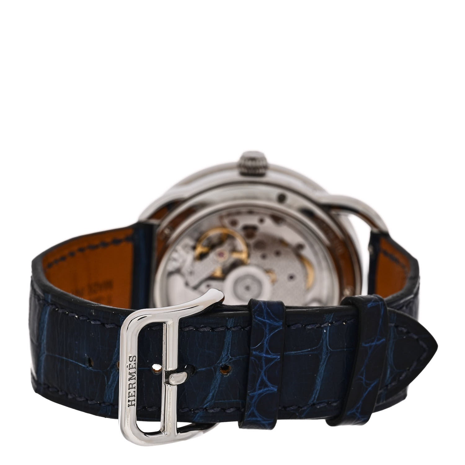 Hermes Stainless Steel Alligator Mother of Pearl 38mm Arceau Petite Lune Automatic Watch Bleu Saphir 3 of 5