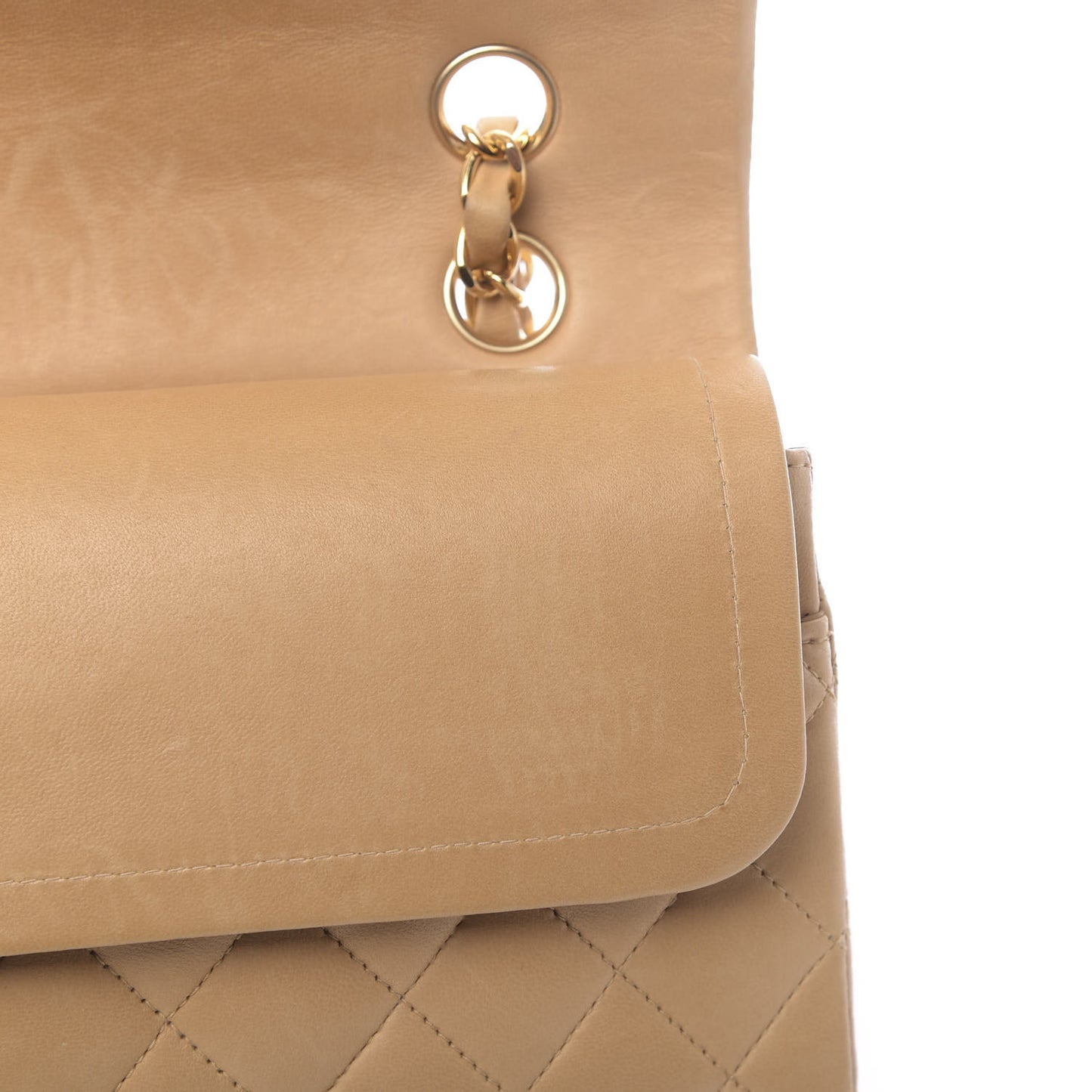 Lambskin Quilted Medium Double Flap Beige