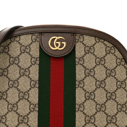 Gucci GG Supreme Monogram Textured Dollar Calfskin Web Small Ophidia Dome Shoulder Bag Beige Ebony New Acero 8 of 10