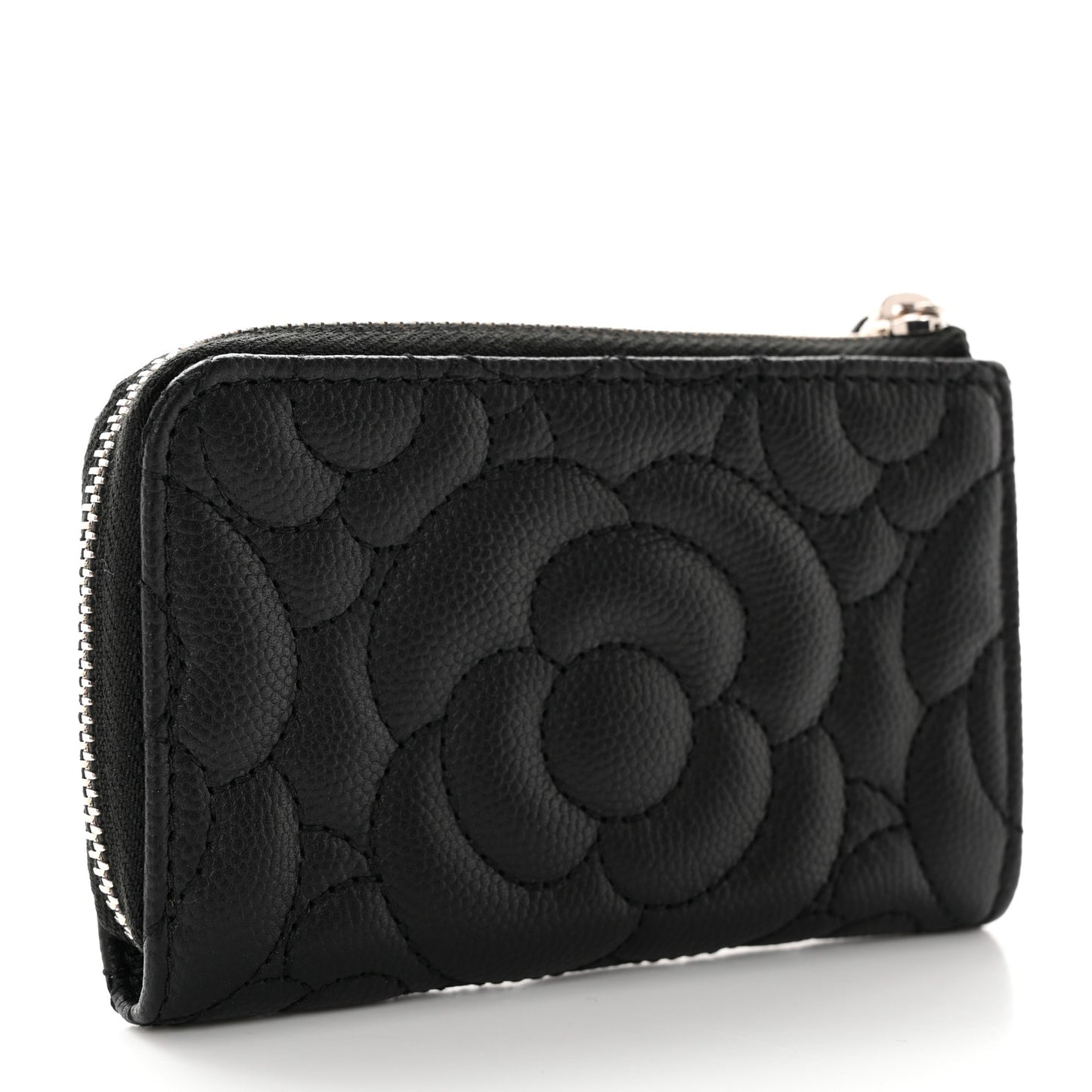 Caviar Camellia Quilted Key Holder Case Black