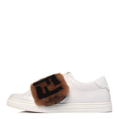 Fendi Vitello Shearling FF Velcro Slip On Sneakers 36.5 White 1 of 11