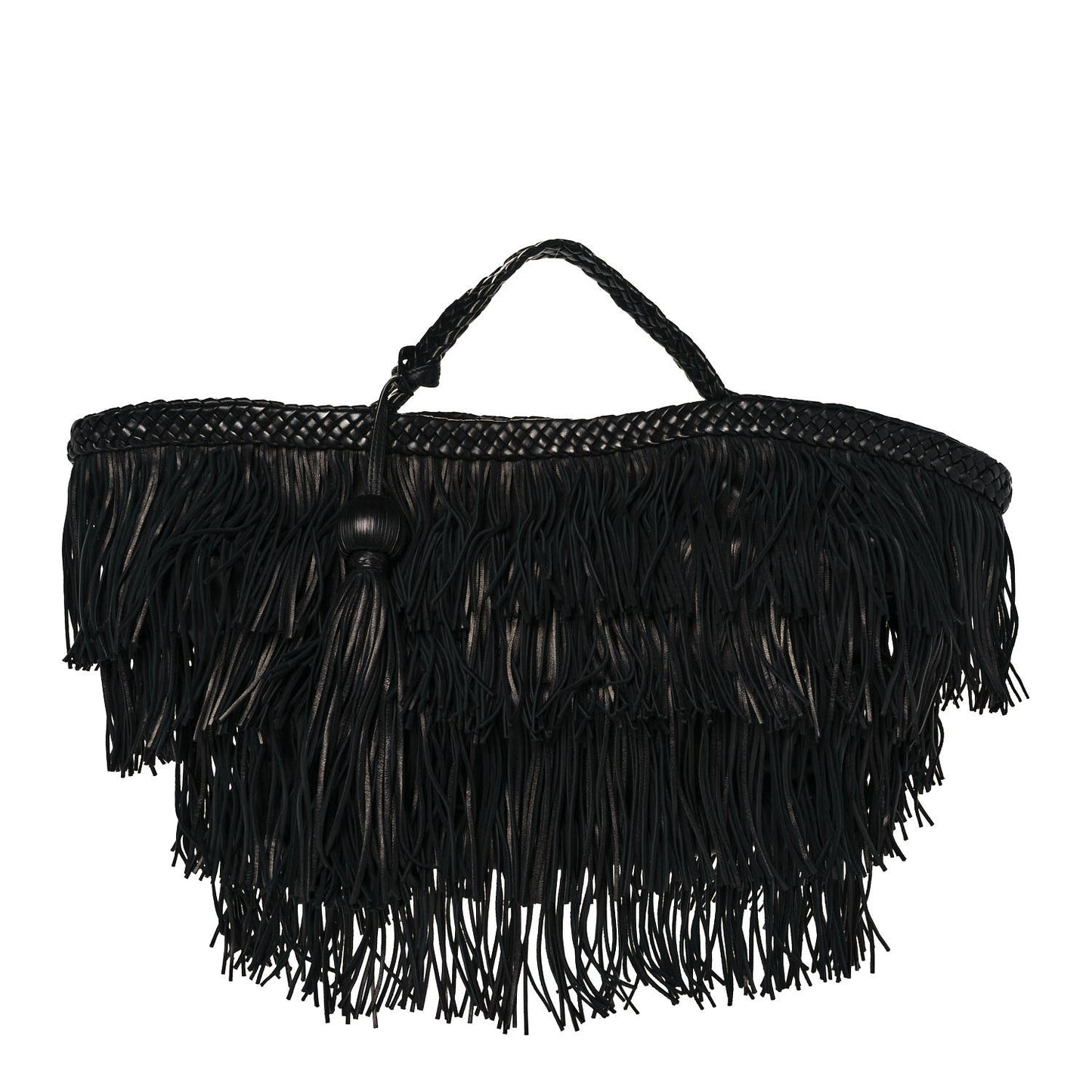 Calfskin Panier Fringe Tote Black