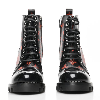 Louis Vuitton Patent Calfskin Catogram Star Trail Ankle Boots 39 Black Marron 2 of 7
