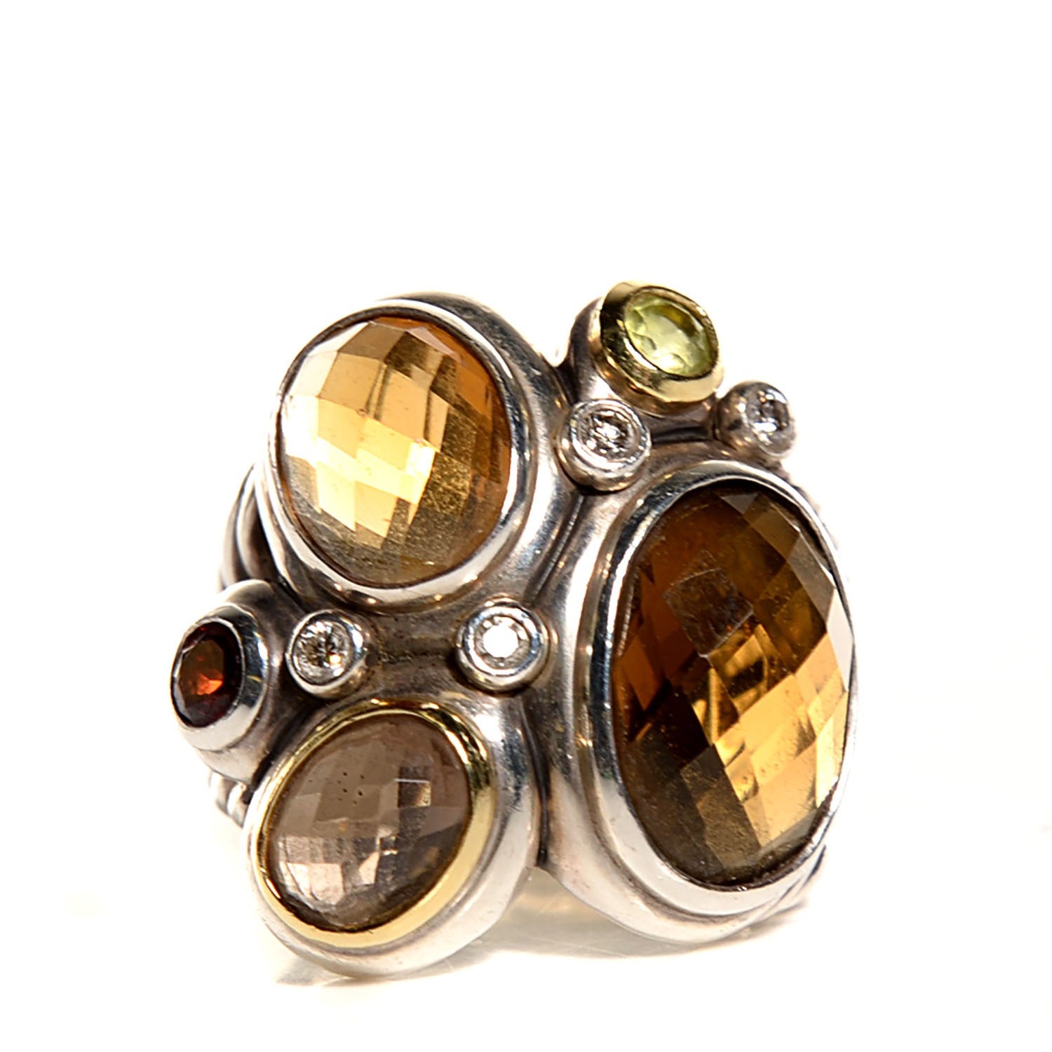 David Yurman Sterling Silver 18K Yellow Gold Faceted Cinnamon Quartz Citrine Garnet Peridot Smoky Quartz Pave Diamond Mosaic Ring 6 1 of 4