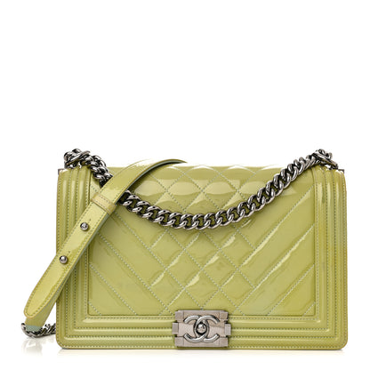 Chanel Patent Chevron Quilted New Medium Boy Flap Green 1 of 20